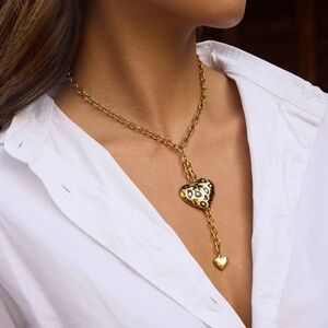 18K Gold Plated Leopard Print Heart Pendant Necklace